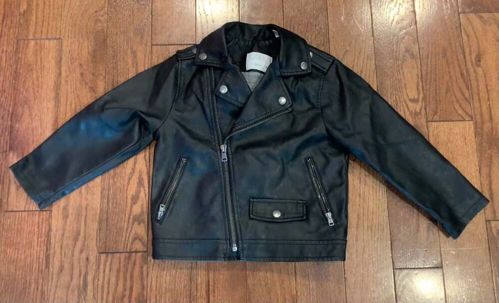 ZARA Kids Faux Leather Moto Jacket Black Biker Zip Up 3–4Y Edgy Minimal